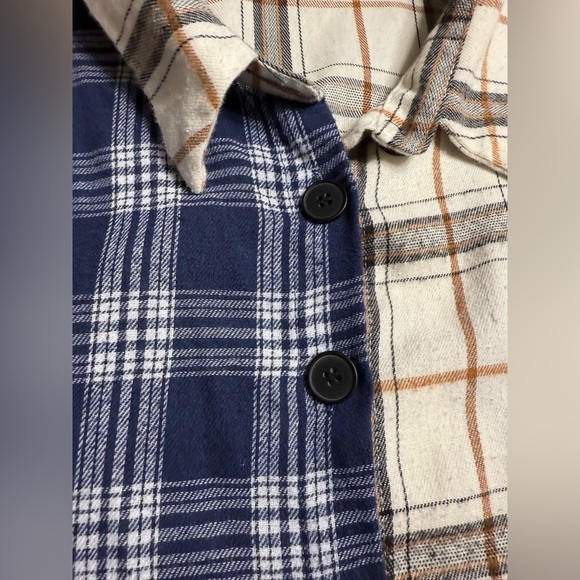 Mixed Plaid Button-Up Shirt in Blue and White - Picture 7 of 7